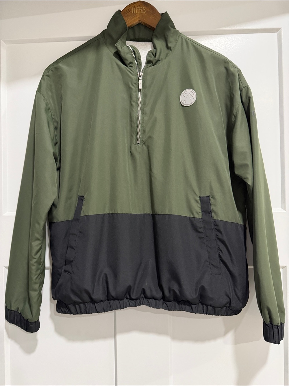 Olive & Black Half-Zip Varsity Jacket